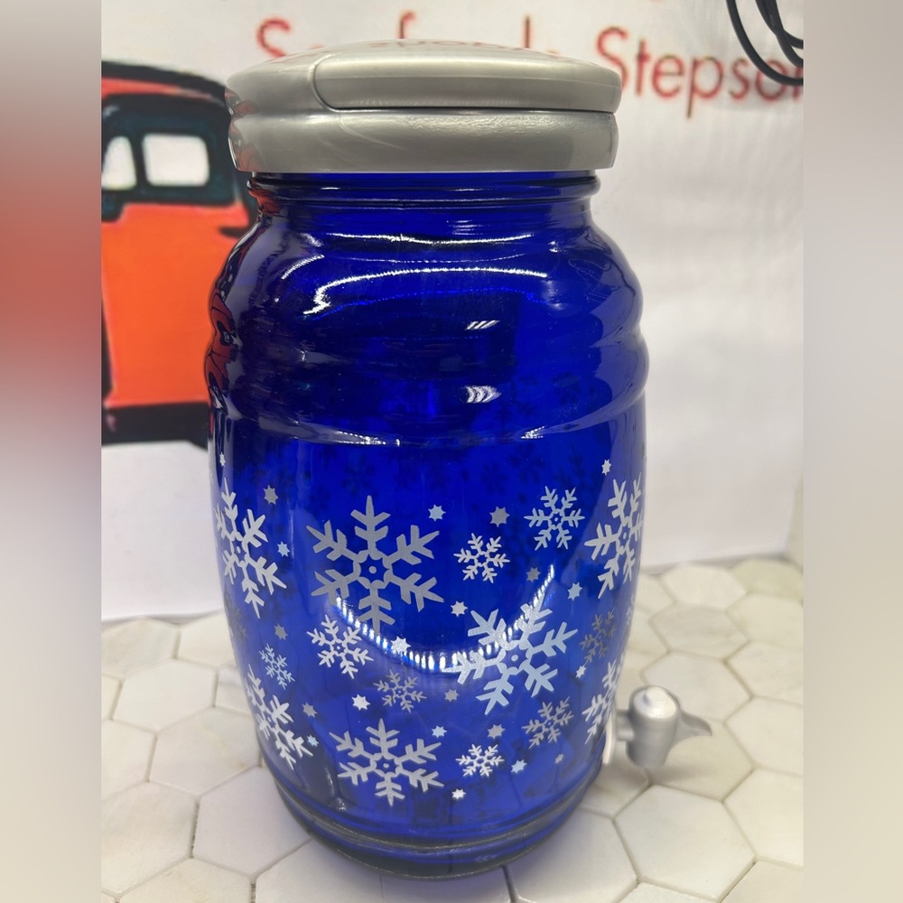 COPY - Drink Dispenser Cobalt Blue Snowflake 1 Gallon Glass Believed to be Unus…
